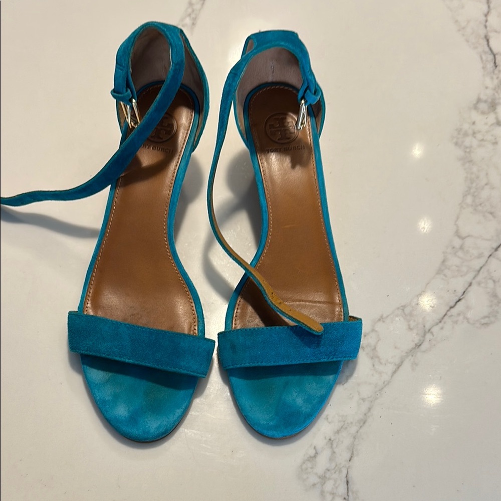 Tory Burch Savannah Sandals/Wedges Turquoise Size 9